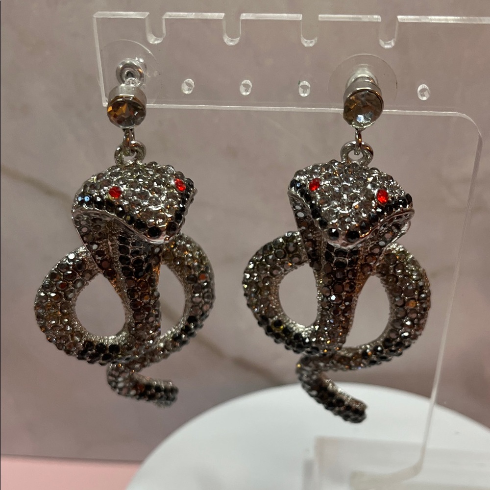 Glittering Cobra Statement Earrings - image 1